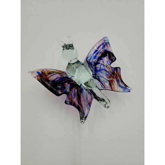 Butterfly Handblown Glass Paperweight 5 x 4 inches With Purple Wings - Picture 1 of 5